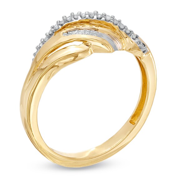 1/10 CT. T.w. Baguette and Round Diamond Wave Ring in 10K Gold