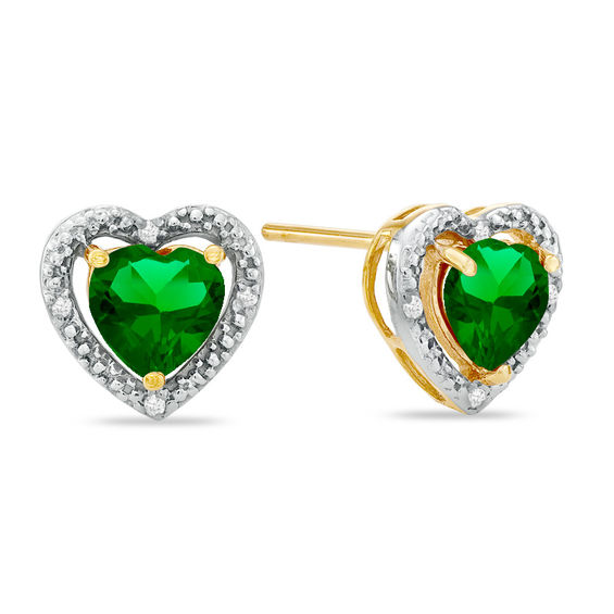 6 0mm Heart Shaped Lab Created Emerald And Diamond Accent 6 0mm Heart Shaped Lab Created Emerald And Diamond Accent Frame Stud Earrings