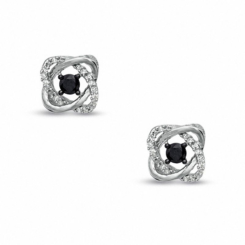 Main Image 1 of 1/4 CT. T.W. Enhanced Black and White Diamond Orbit Stud Earrings in 10K White Gold