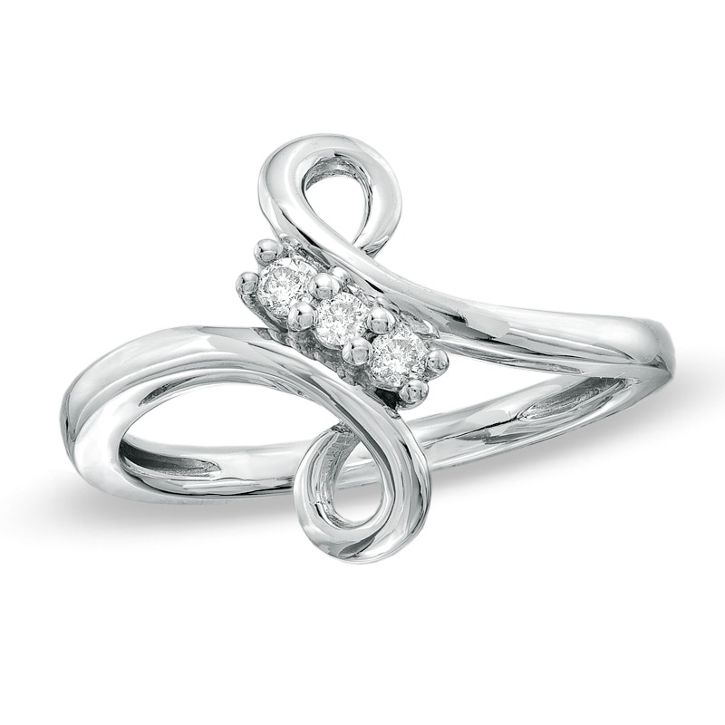 Main Image 1 of Diamond Accent Three Stone Figure Eight Ring in 10K White Gold