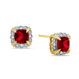 Ruby July Birthstone Birthstones Collections Zales 6 0mm Cushion Cut Lab Created Ruby And Diamond Accent Frame Stud Earrings In