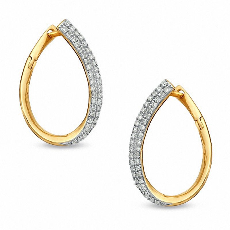 Main Image 1 of 1/3 CT. T.W. Diamond Pavé Eclipse Hoop Earrings in 14K Gold