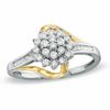 Thumbnail Image 0 of 1/3 CT. T.W. Baguette and Round Diamond Sunflower Twist Ring in 10K Two-Tone Gold