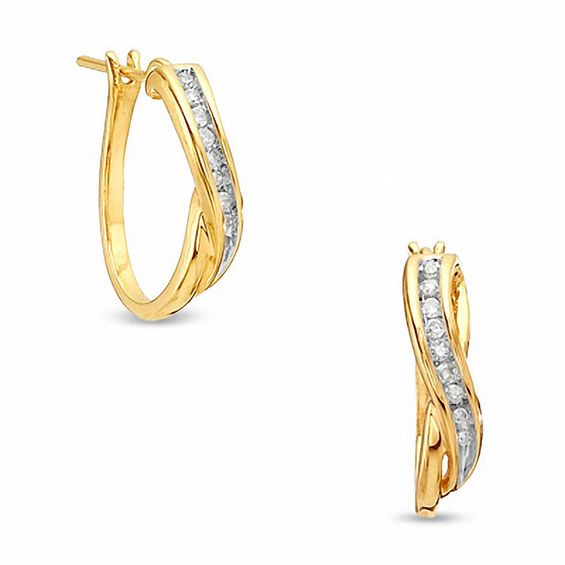1/10 CT. T.w. Diamond Twist Hoop Earrings in 10K Gold