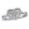 Thumbnail Image 1 of 1/4 CT. T.W. Baguette and Round Diamond Heart Ring in 10K White Gold