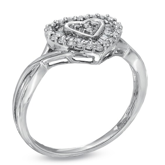 1/4 CT. T.w. Baguette and Round Diamond Heart Ring in 10K White Gold