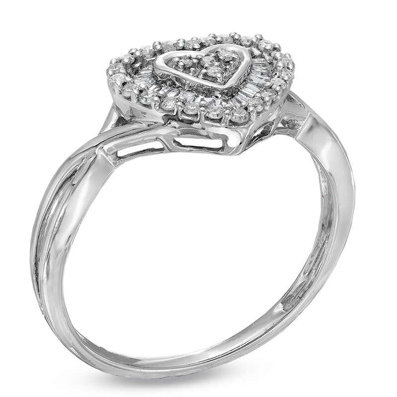 Main Image 2 of 1/4 CT. T.W. Baguette and Round Diamond Heart Ring in 10K White Gold