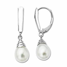 Oval Freshwater Cultured Pearl Drop Earrings in Sterling Silver