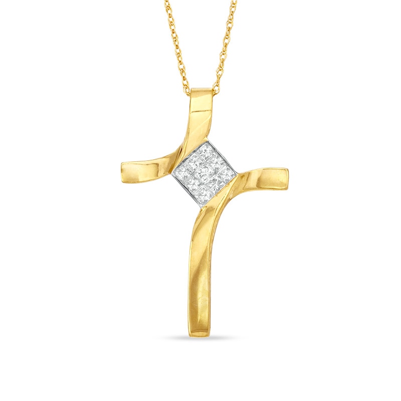 1/5 CT. T.W. Princess-Cut Diamond Cross Pendant in 10K Gold