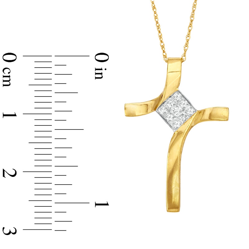 1/5 CT. T.W. Princess-Cut Diamond Cross Pendant in 10K Gold