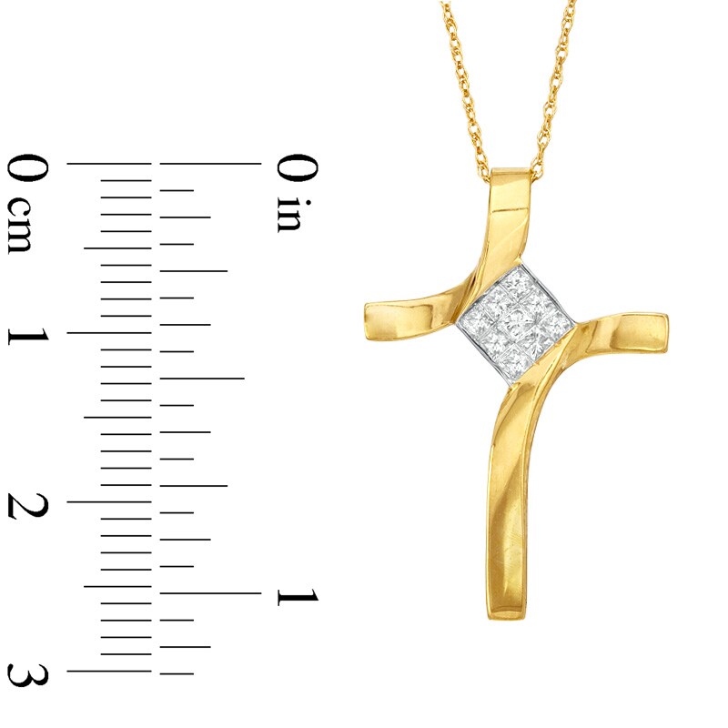 Main Image 2 of 1/5 CT. T.W. Princess-Cut Diamond Cross Pendant in 10K Gold