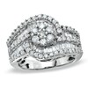 Thumbnail Image 1 of 1-1/2 CT. T.W. Baguette and Round Diamond Flower Composite Wave Ring in 14K White Gold
