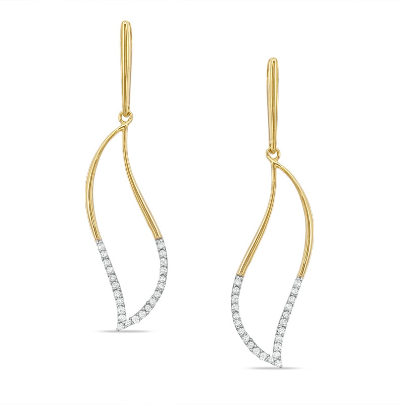Main Image 1 of 1/5 CT. T.W. Diamond Leaf Drop Earrings in 10K Gold