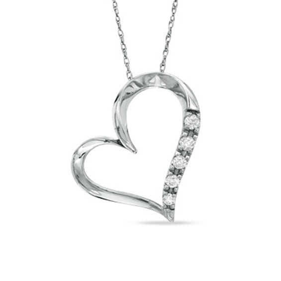 1/6 CT. T.w. Diamond Five Stone Heart Pendant in 10K White Gold