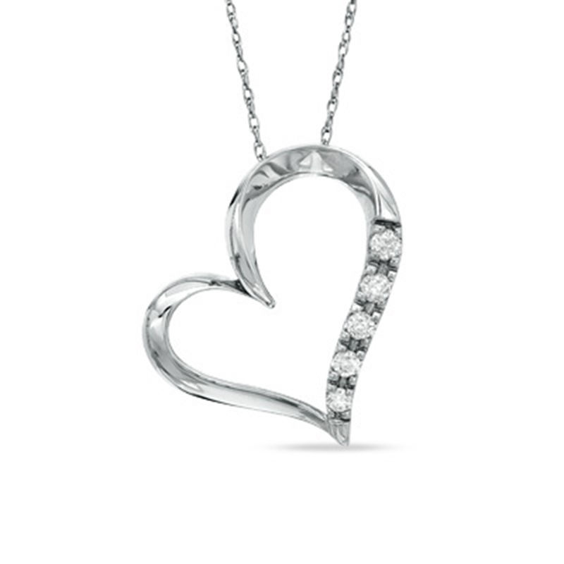 Main Image 1 of 1/6 CT. T.W. Diamond Five Stone Heart Pendant in 10K White Gold