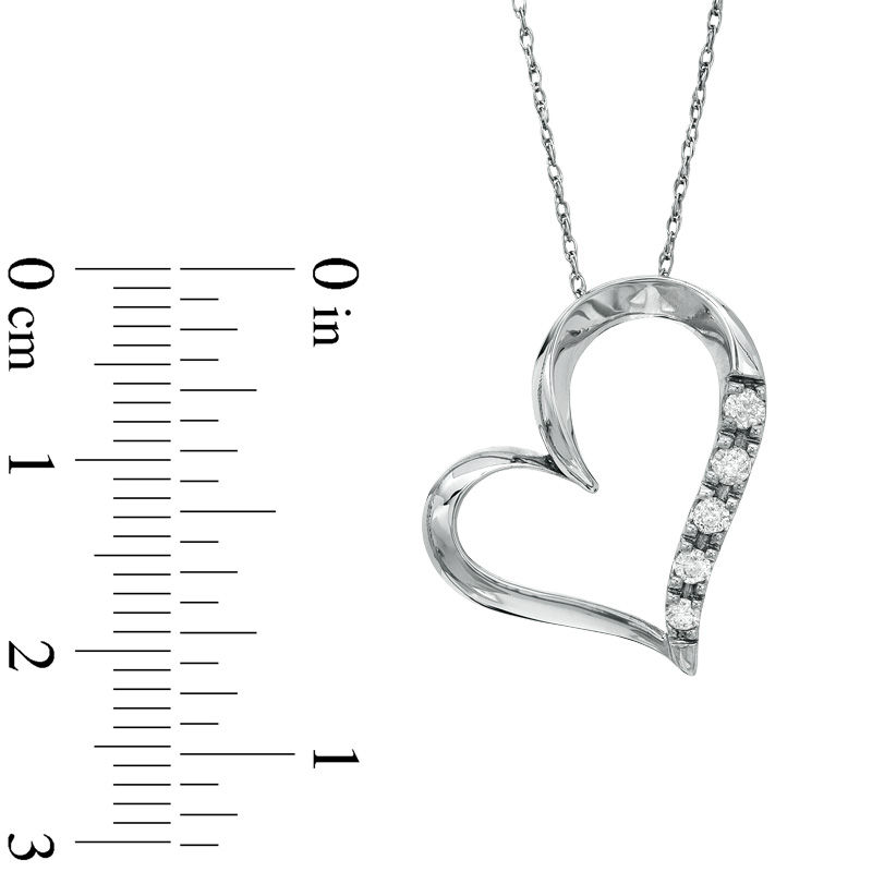 Main Image 2 of 1/6 CT. T.W. Diamond Five Stone Heart Pendant in 10K White Gold