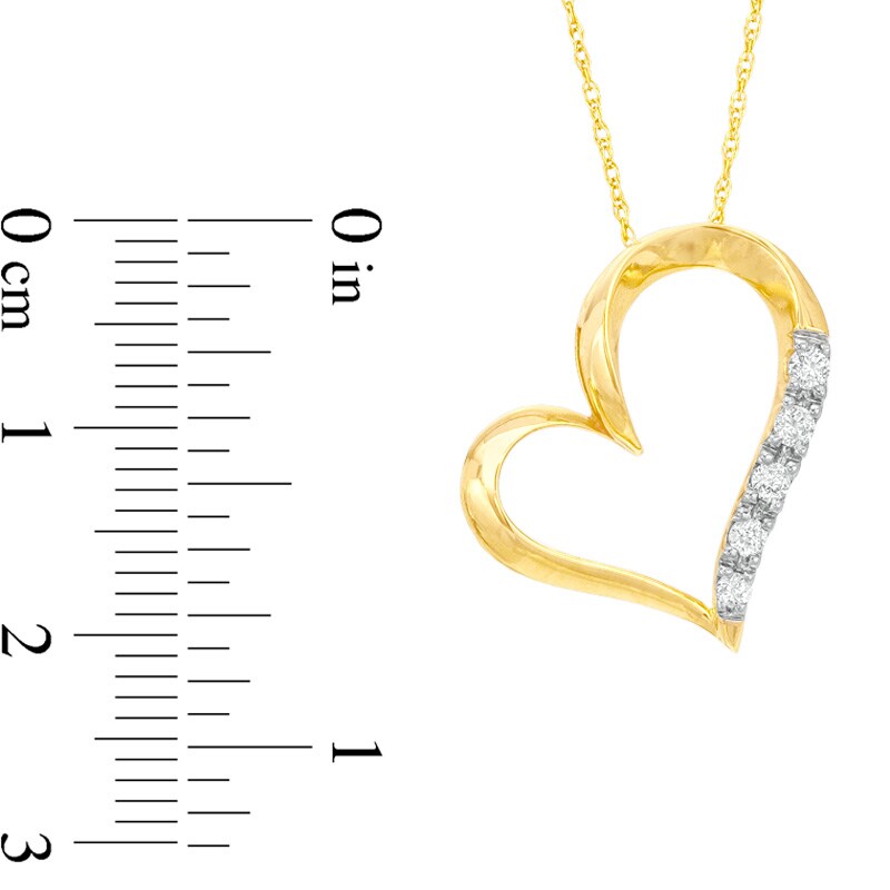 Main Image 2 of 1/6 CT. T.W. Diamond Five Stone Heart Pendant in 10K Gold