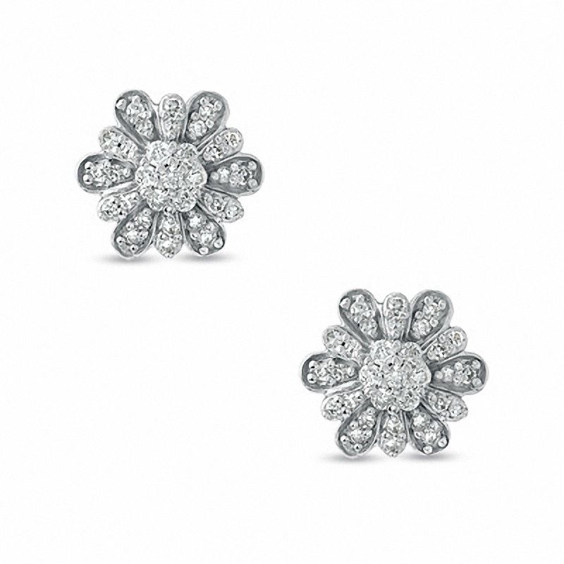 Main Image 1 of 1/3 CT. T.W. Diamond Daisy Stud Earrings in 10K White Gold