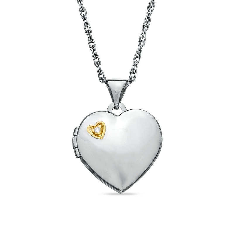 Diamond Accent Heart Locket in Two-Tone Sterling Silver