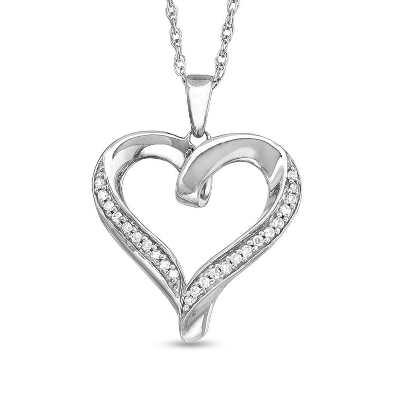 1/10 CT. T.W. Diamond Pavé Ribbon Heart Pendant in Sterling Silver | Zales