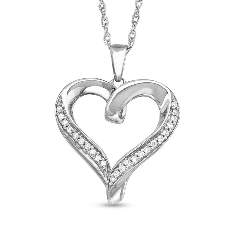 Main Image 1 of 1/10 CT. T.W. Diamond Pavé Ribbon Heart Pendant in Sterling Silver