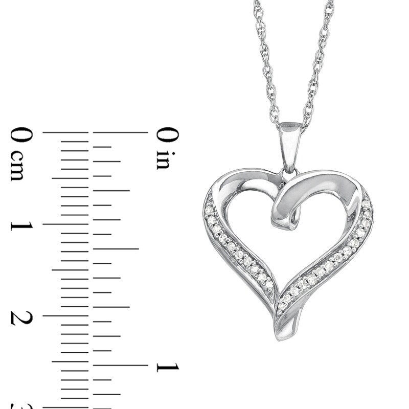 Main Image 2 of 1/10 CT. T.W. Diamond Pavé Ribbon Heart Pendant in Sterling Silver