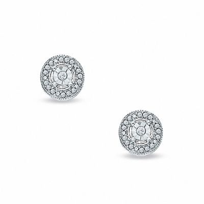 1 10 Ct T W Diamond Round Stud Earrings In Sterling Silver