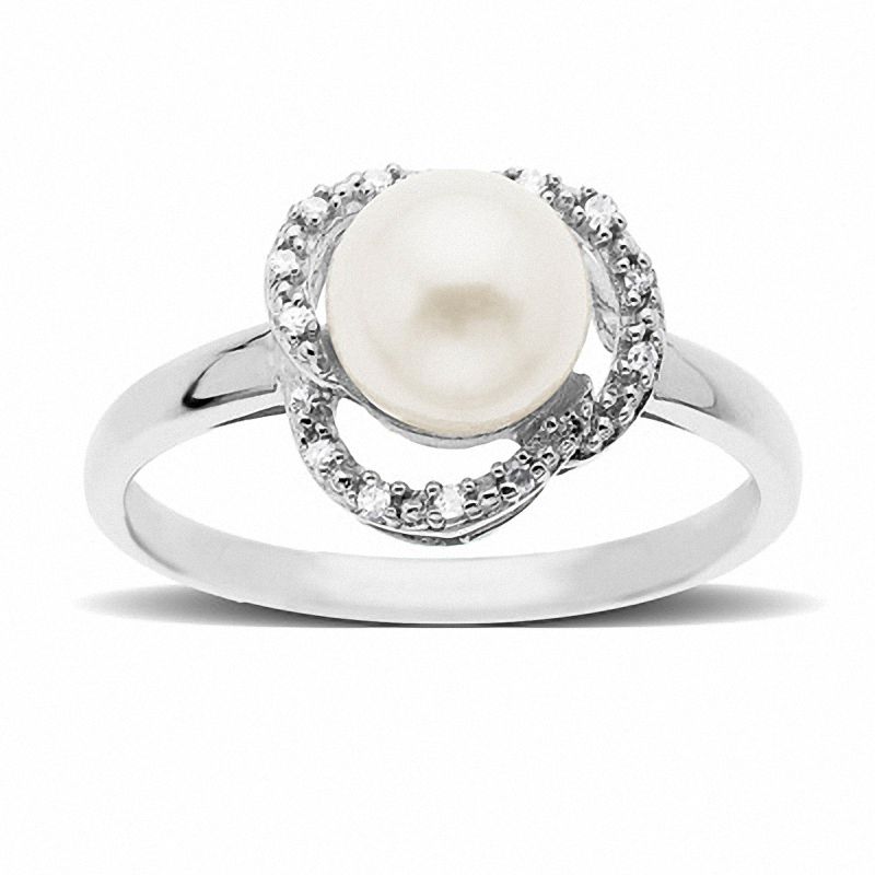 Main Image 1 of 7.0-7.5mm Freshwater Cultured Pearl and Diamond Accent Triple Loop Ring in 10K White Gold