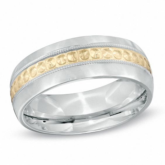 8.0mm Diamond-Cut Center Wedding Band in Sterling Silver and 14K Gold Plate