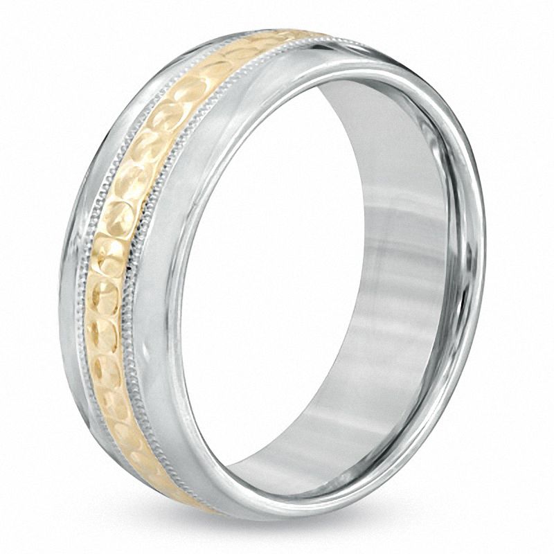 Main Image 2 of 8.0mm Diamond-Cut Center Wedding Band in Sterling Silver and 14K Gold Plate