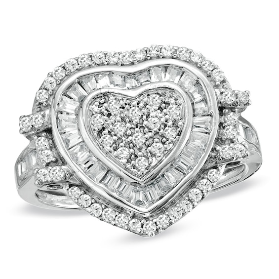 5/8 CT. T.w. Diamond Double Frame Heart Ring in 10K White Gold
