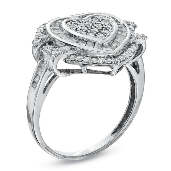 5/8 CT. T.w. Diamond Double Frame Heart Ring in 10K White Gold