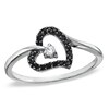 Thumbnail Image 1 of 1/10 CT. T.W Enhanced Black and White Diamond Tilted Heart Promise Ring in 10K White Gold