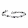 Thumbnail Image 2 of Oval Blue Sapphire Heart and "X" Link Bracelet in Sterling Silver - 7.25"