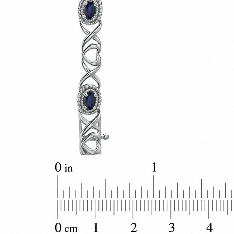 Main Image 3 of Oval Blue Sapphire Heart and "X" Link Bracelet in Sterling Silver - 7.25"