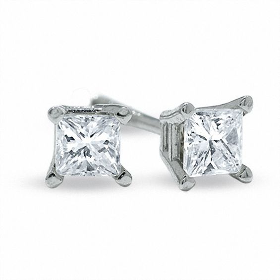 1/4 CT. T.w. Certified Diamond Princess-Cut Solitaire Stud Earrings in Platinum (I/Si2)