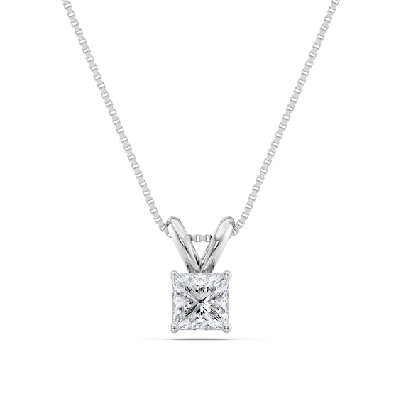 1/2 CT. Certified Princess-Cut Diamond Solitaire Pendant in Platinum (I/Vs2)