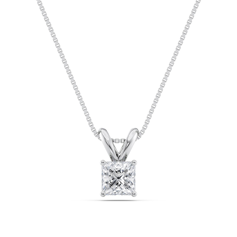 1/2 CT. Certified Princess-Cut Diamond Solitaire Pendant in Platinum (I/VS2)