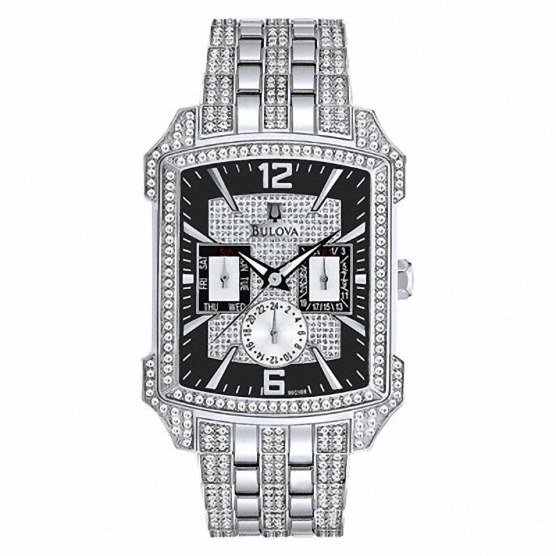 Men's Bulova Crystal Accent Watch with Rectangular Black Dial (Model: 96C108)