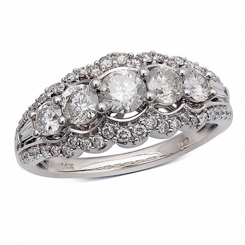 Main Image 1 of 1-1/4 CT. T.W. Diamond Five Stone Frame Anniversary Ring in 14K White Gold