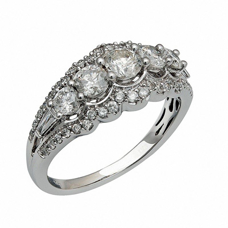 Main Image 2 of 1-1/4 CT. T.W. Diamond Five Stone Frame Anniversary Ring in 14K White Gold