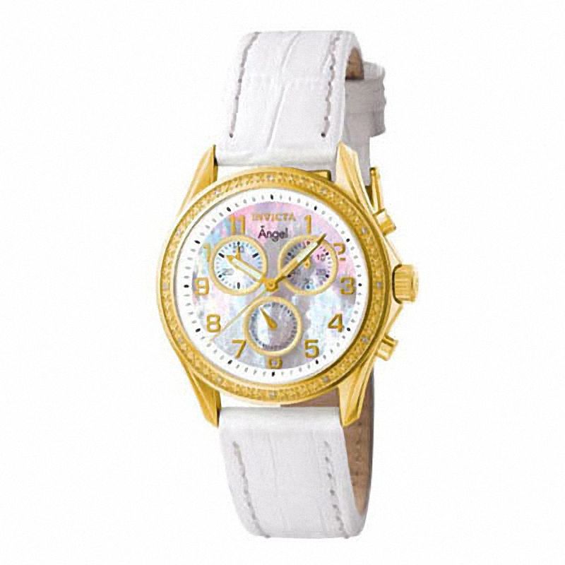 Main Image 1 of Ladies' Invicta Angel Diamond Accent Gold-Tone Strap Watch with Mother-of-Pearl Dial (Model: 0581)