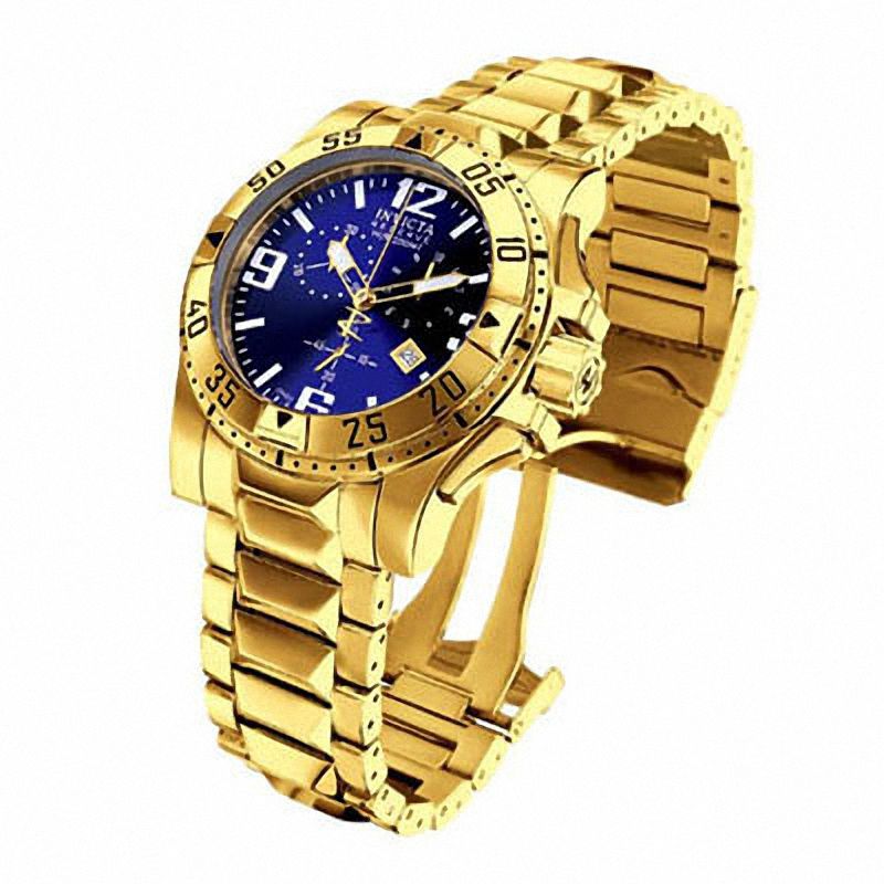 Men's Invicta Excursion Chronograph Gold-Tone Watch with Blue Dial (Model: 5676)