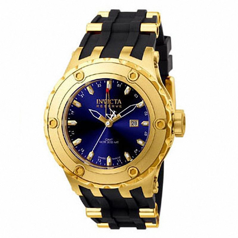 Men's Invicta Subaqua Gold-Tone Strap Watch with Blue Dial (Model: 6185)