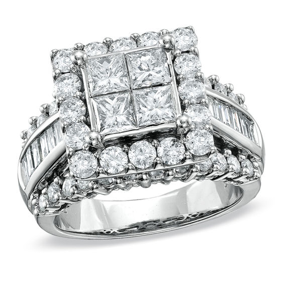 Macy's Diamond Princess Quad Cluster Engagement Ring (1-1/2 ct. t.w.) in  14k White Gold | CoolSprings Galleria