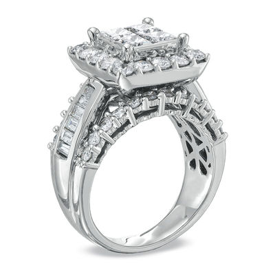 Engagement Wedding Ring 14k White Gold Over 3.00 Ct Princess Diamond Three Stone 