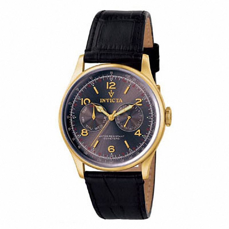 Main Image 1 of Men's Invicta Vintage Gold-Tone Strap Watch with Grey Dial (Model: 6751)