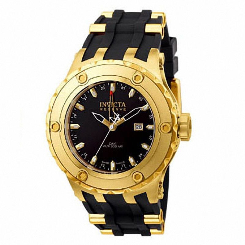 Men's' Invicta Subaqua Gold-Tone Strap Watch with Black Dial (Model: 6186)