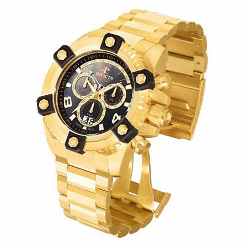 Main Image 1 of Men's Invicta Reserve Chronograph Gold-Tone Watch with Black Mother-of-Pearl Dial (Model: 0340)