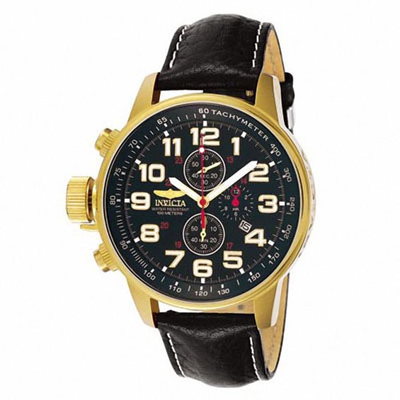 Men's Invicta I-Force Gold-Tone Strap Watch with Black Dial (Model: 3330)